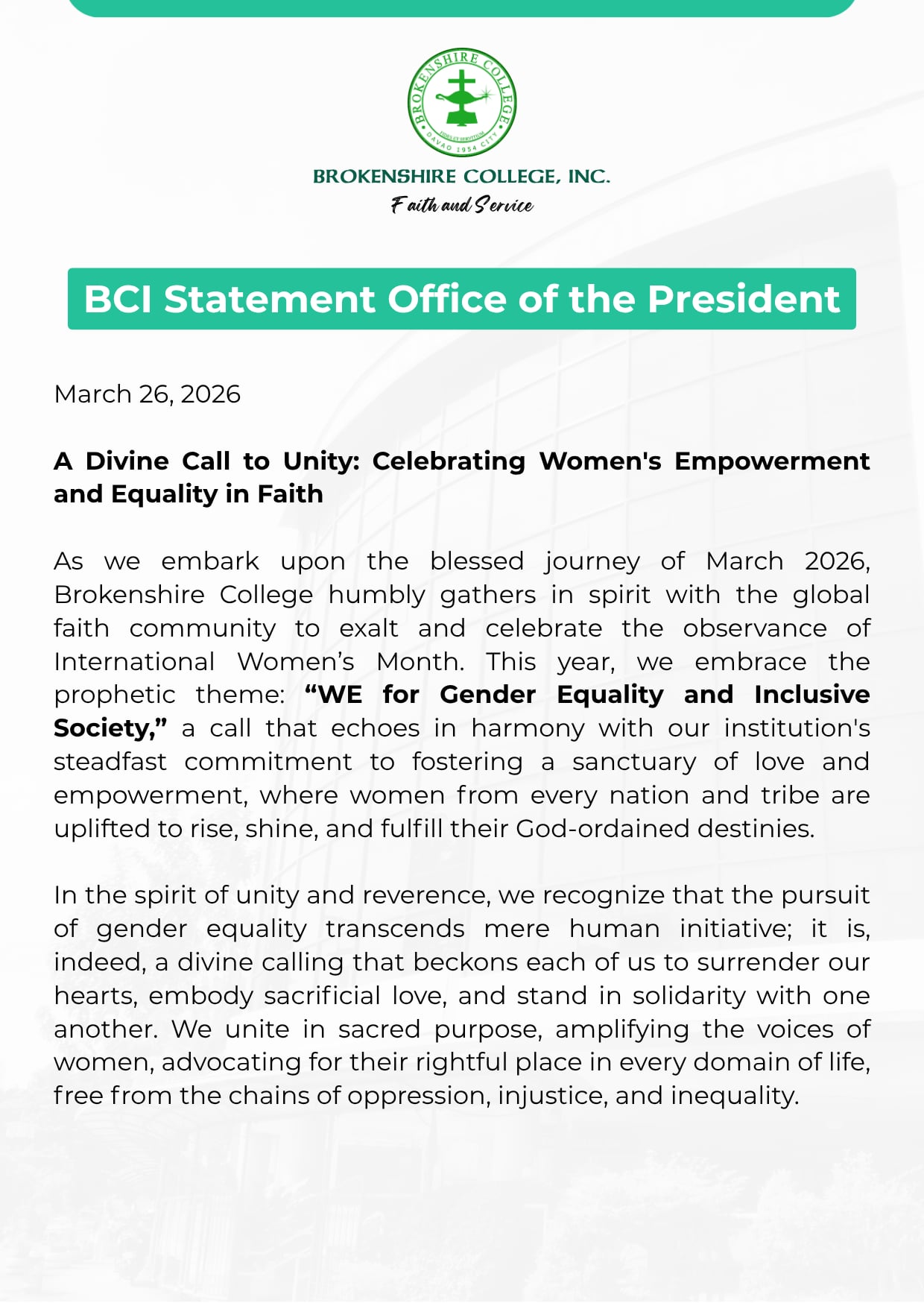 𝐏𝐫𝐞𝐬𝐬 𝐒𝐭𝐚𝐭𝐞𝐦𝐞𝐧𝐭: 𝐀 𝐃𝐢𝐯𝐢𝐧𝐞 𝐂𝐚𝐥𝐥 𝐭𝐨 𝐔𝐧𝐢𝐭𝐲